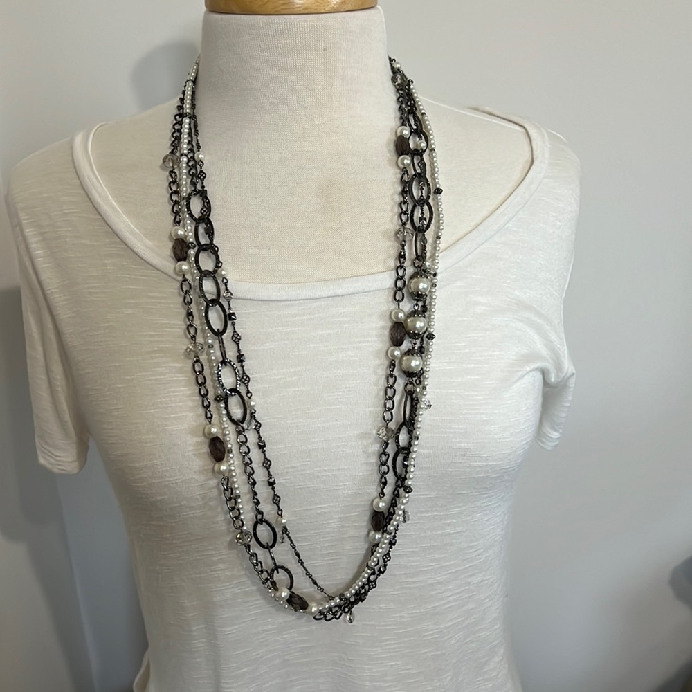 Four strand with removable pendant, long necklace